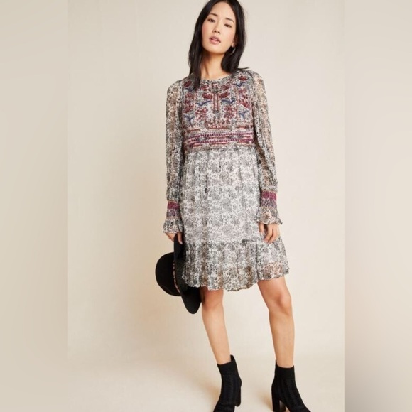 Anthropologie Dresses & Skirts - Anthropologie Giselle Beaded Tunic Chiffon Dress